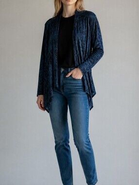 Peck & Peck Blue Paisley Waterfall Cardigan